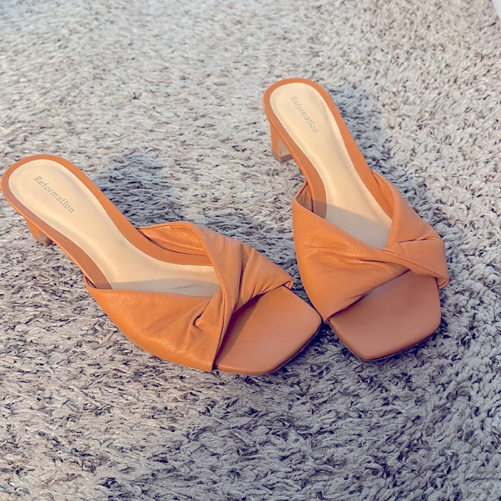 Reformation Block Kitten Heel Slip Ons